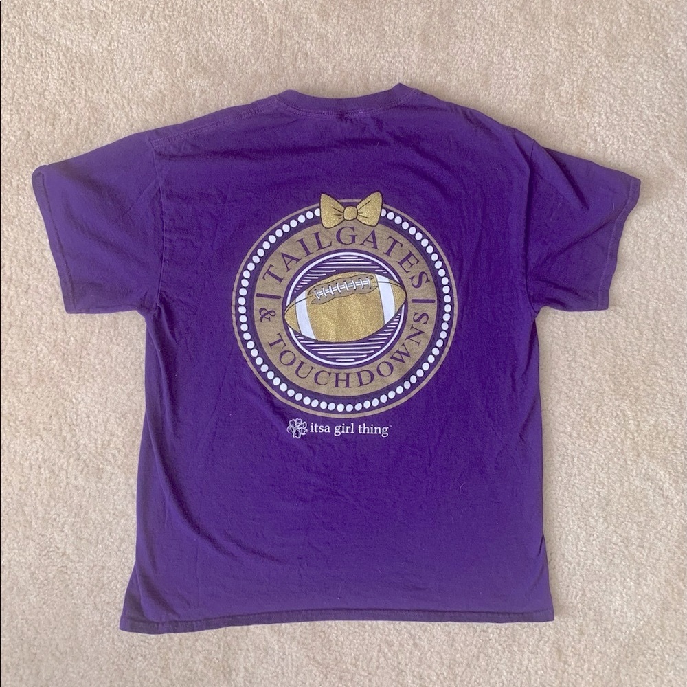 Purple And Metallic Gold Cotton Women’s Football T-shirt Size L Like New